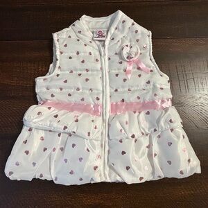 Real Love Girls Puffer Vest White Pink Metallic Hearts Ruffle Bow Size 24M Cute
